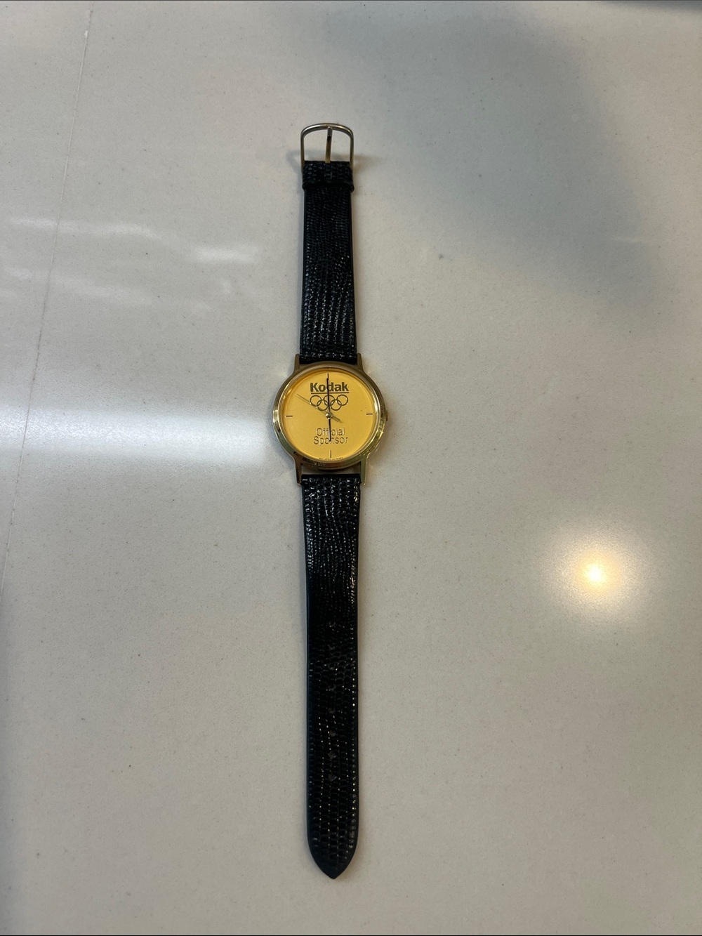 Kodak Vintage 90's Gold Tone Dial Black Leather Strap Watch